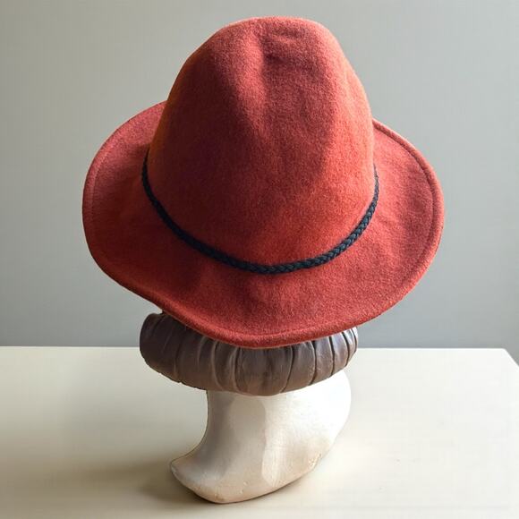 Rust Burnt Orange 100% Wool Fedora Hat Black Braided Band Target Boho Fall - Picture 2 of 7